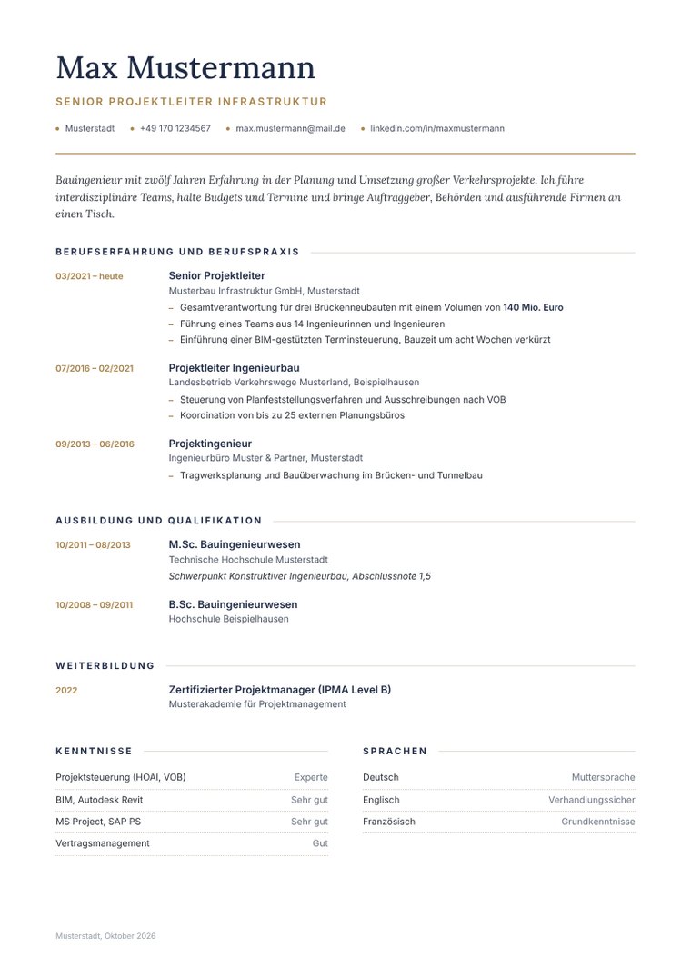 Beispiel eines Lebenslaufs, erstellt mit dem Lebenslauf-Generator von House of Recruiting